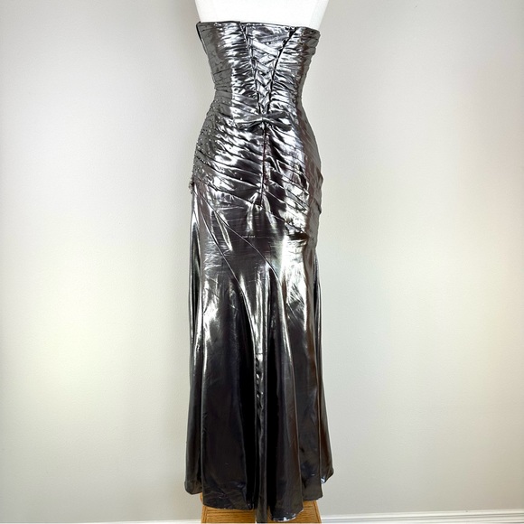 Flirt by Maggie Sottero Silver Pewter Metallic Strapless Formal Gown - Picture 8 of 16